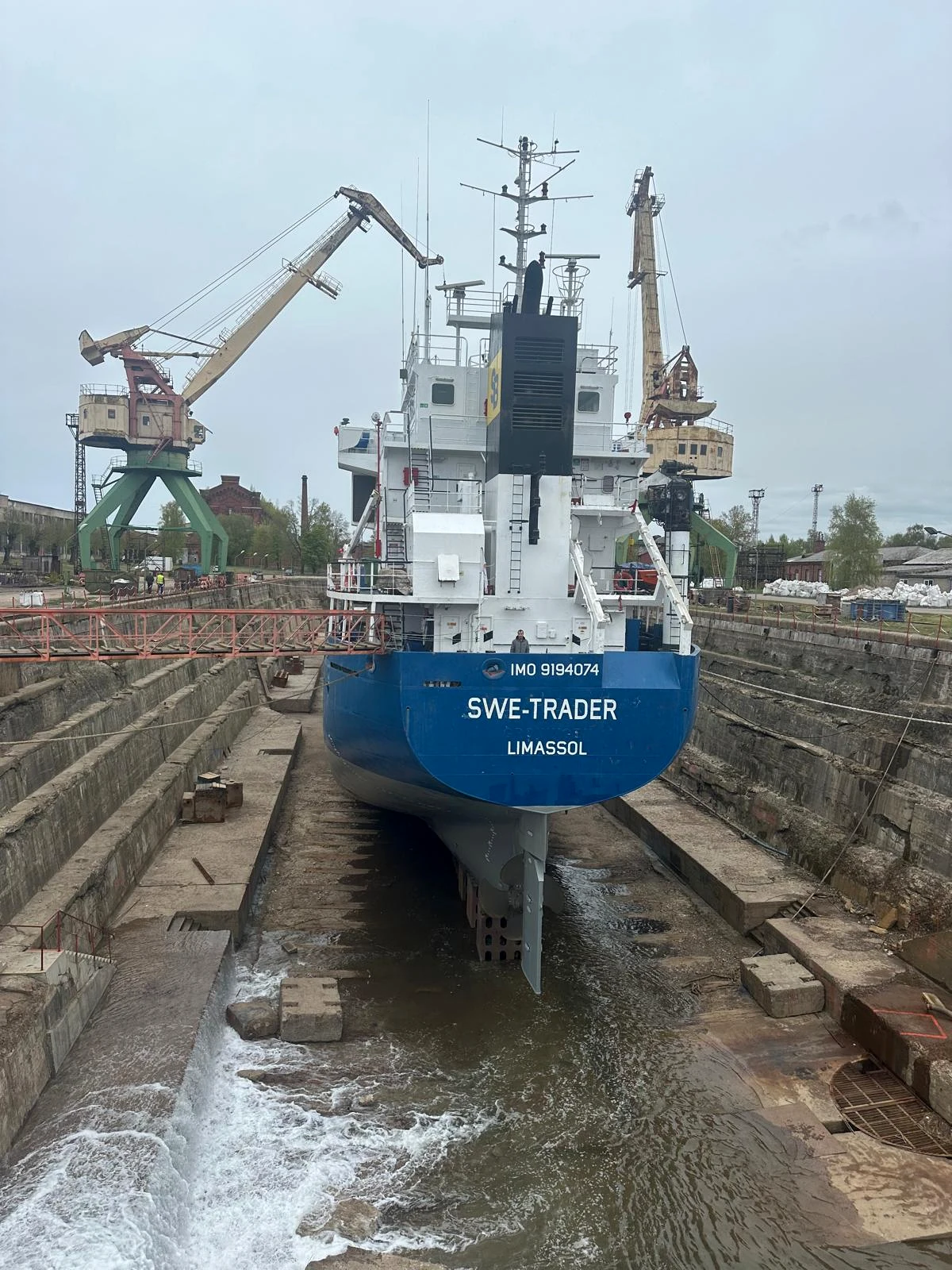 Vessel in stone dry dock